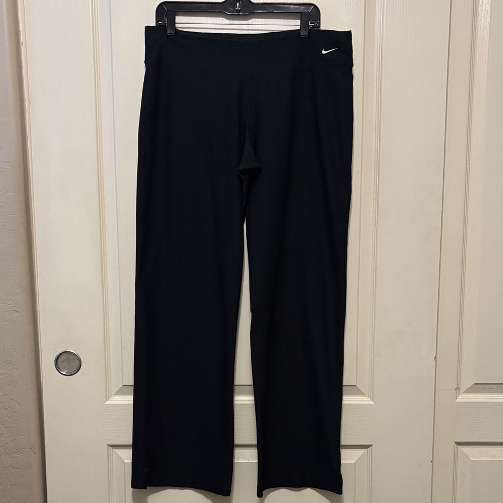 Nike FitDry Black Athletic Pants with White Swoosh Logo